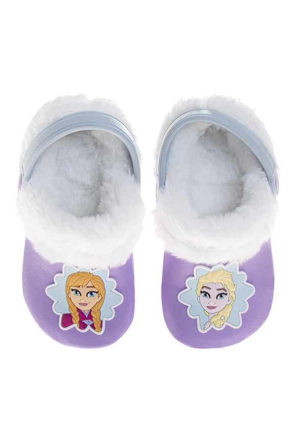 Frozen Anna And Elsa Fuzzy Fleece Lined Clogs for Girls Winter Warm Plush Garden Shoes (Toddler Little Kid), Lilac, Size: 9 10
