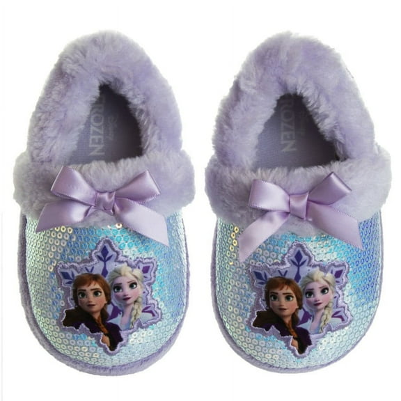 Disney Frozen Anna and Elsa Girls Dual Sizes Casual Slippers - Purple, 7-8