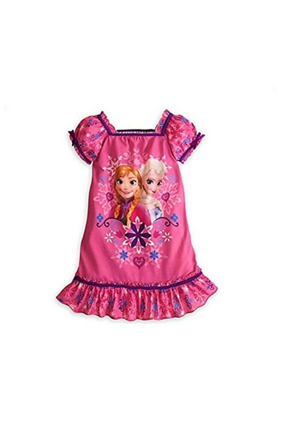 Frozen Anna and Elsa Pink Floral Nightgown, Gown (Size 7/8)