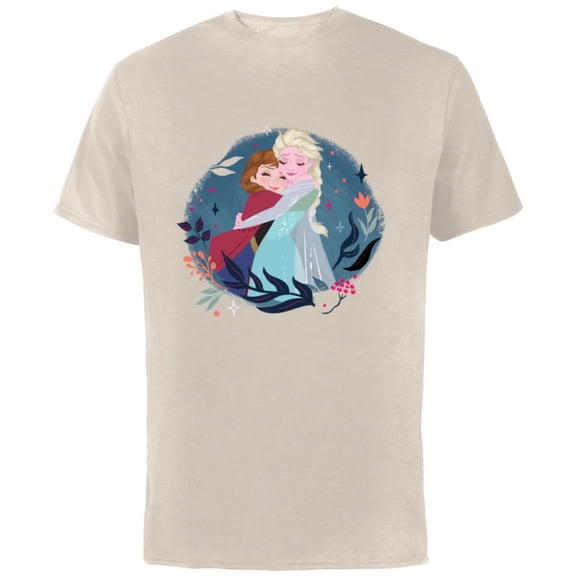 Disney Frozen Anna and Elsa Sister Hug - Short Sleeve Cotton T-Shirt for Adults - Customized-Natural