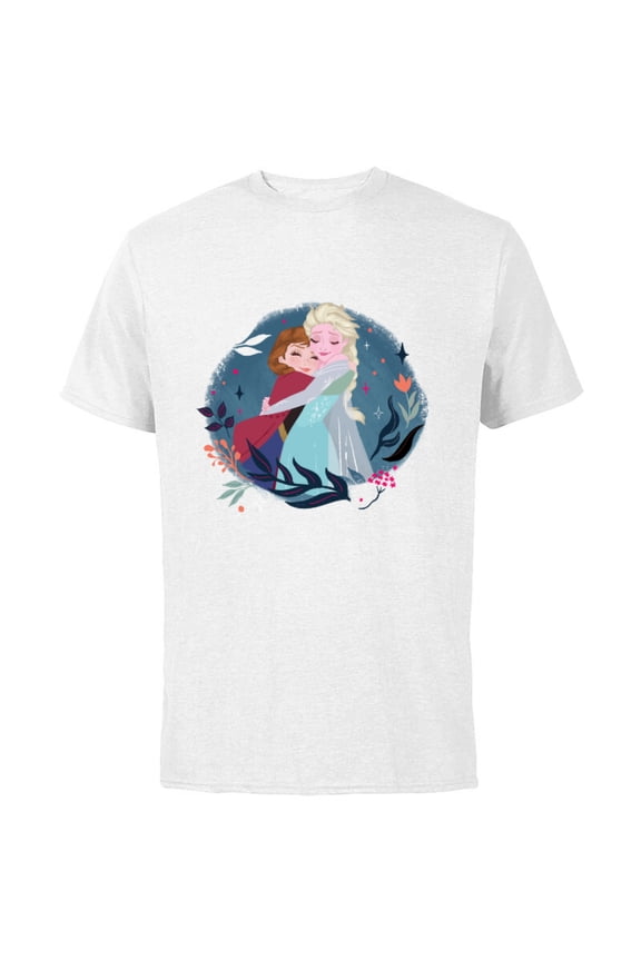 Frozen Anna and Elsa Sister Hug - Short Sleeve Cotton T-Shirt for Adults - Customized-White