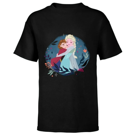 Disney Frozen Anna and Elsa Sister Hug - Short Sleeve T-Shirt for Kids – Customized-Black