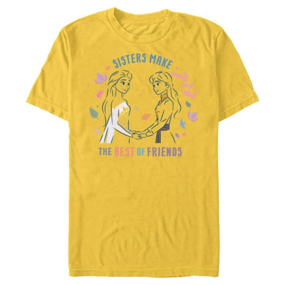 Disney Frozen Anna and Elsa Sister Make the Best of Friends - Short Sleeve Blended T-Shirt for Adults - Customized-Yellow