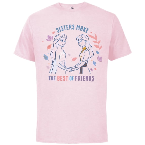 Disney Frozen Anna and Elsa Sister Make the Best of Friends - Short Sleeve Cotton T-Shirt for Adults - Customized-Soft Pink
