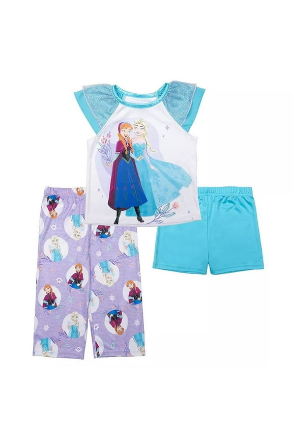 Frozen Anna and Elsa Sisterly Love Girl's 3-Piece Satinet Pajama Set (Size 3T)
