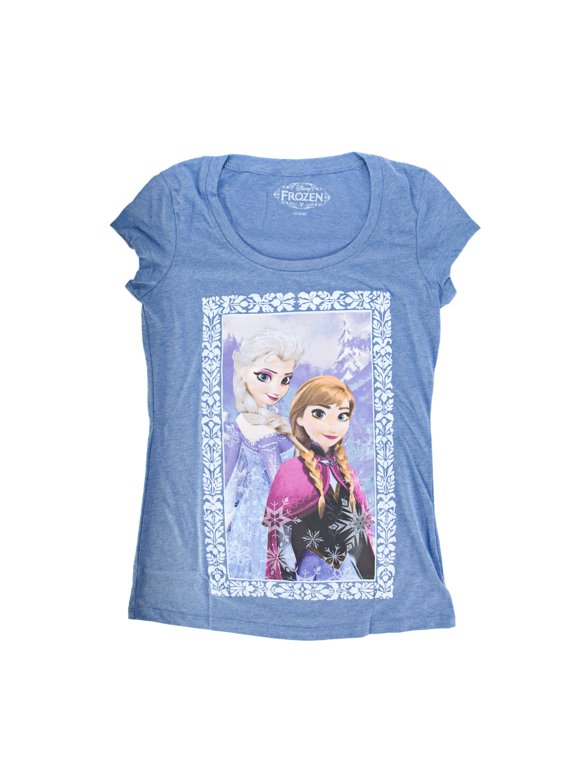 Disney Frozen Anna and Elsa Sisters Juniors Heather Blue T-Shirt | L