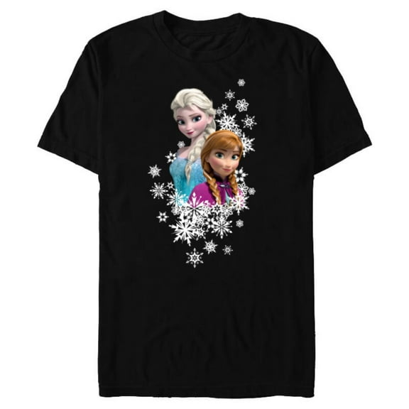 Disney Frozen Anna and Elsa Snowflakes - Short Sleeve Blended T-Shirt for Adults- Customized-Black