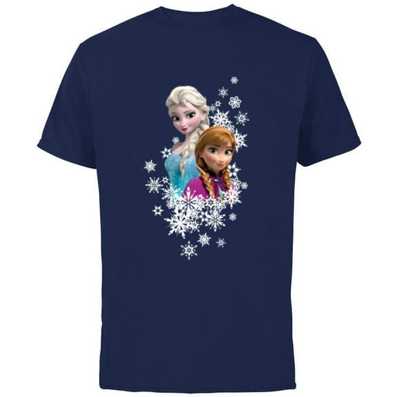 Disney Frozen Anna and Elsa Snowflakes - Short Sleeve Cotton T-Shirt for Adults- Customized-Navy