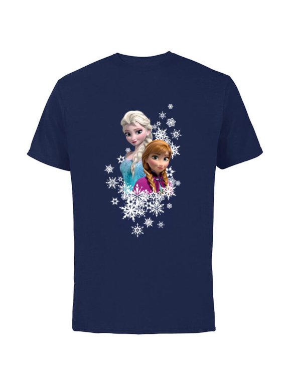 Frozen Anna and Elsa Snowflakes - Short Sleeve Cotton T-Shirt for Adults- Customized-Navy