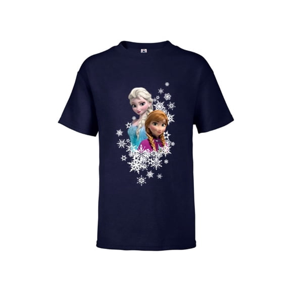 Disney Frozen Anna and Elsa Snowflakes - Short Sleeve T-Shirt for Kids -Customized-Athletic Navy
