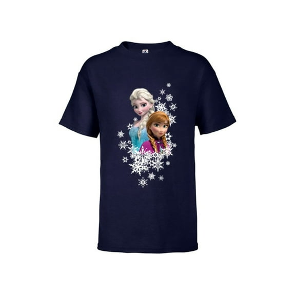 Disney Frozen Anna and Elsa Snowflakes - Short Sleeve T-Shirt for Kids -Customized-Athletic Navy