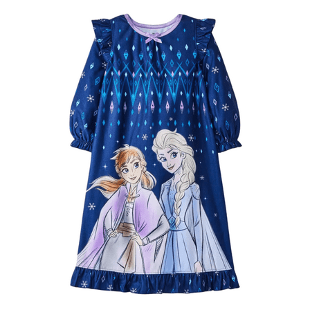 Disney Frozen Anna and Elsa Toddler Girl's Navy Blue Flannel Nightgown Size 2T