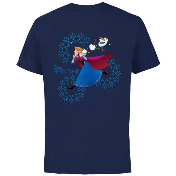 Disney Frozen Anna and Olaf True Friendship - Short Sleeve Cotton T-Shirt for Adults - Customized-Navy