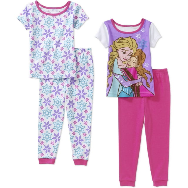 Disney Frozen Baby Toddler Girl Cotton Tight Fit Short Sleeve PJs, 2-Sets