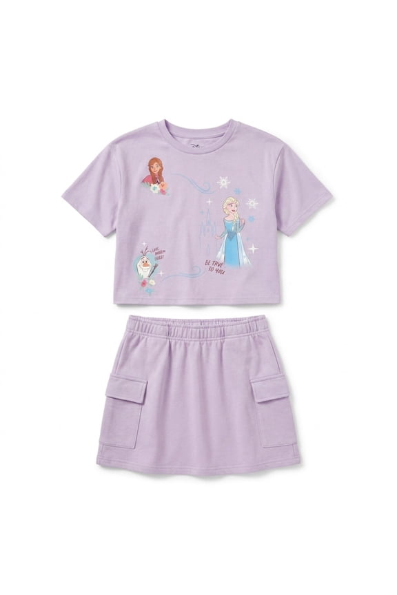 Frozen Big Girls' 2-Piece Mineral Wash Tee and Skort Set Mineral Purple Elsa