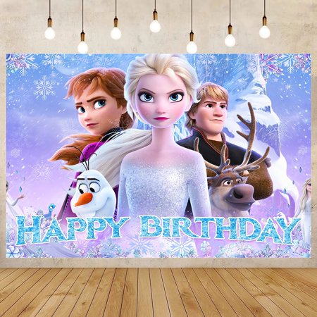 Disney Frozen Birthday Anime Cartoon Theme Backdrops Banner Birthday Party Decor Supplies,5.9x3.6ft