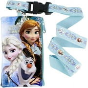 Disney Frozen Blue Pouch Wallet W/Lanyard-Elsa, Anna & Olaf