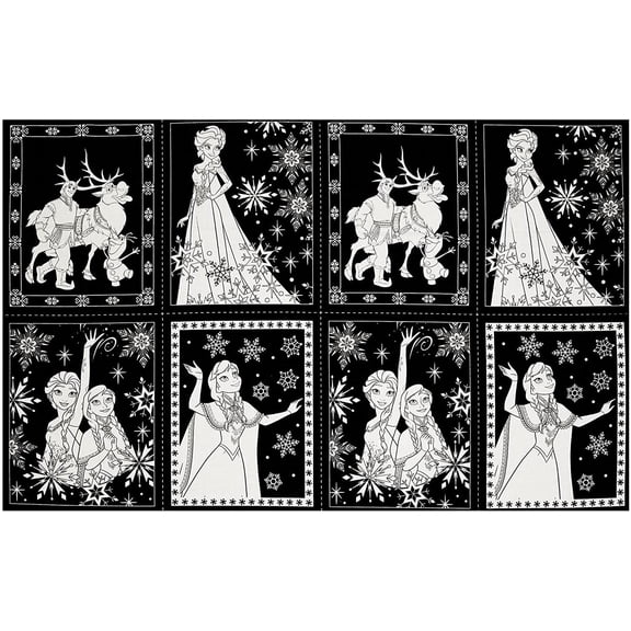 Disney Frozen Book Pages 24" Black Fabric Panel