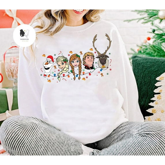 Disney Frozen Christmas Lights Sweatshirt, Disney Princess Christmas, Christmas Frozen Characters Shirt, Disney Very Merry Christmas Tees, White color, size S