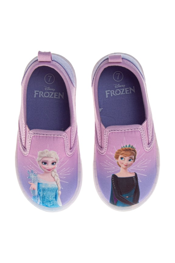 Frozen Design Elsa And Anna Slip On Canvas Girls, Easy Wear Casual Style Glitter Detail  (Toddler Little Kid), Pink Lilac, Size: 8