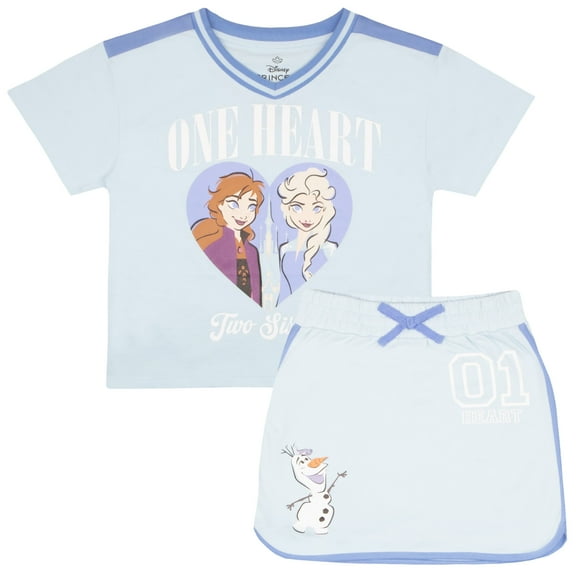 Disney Frozen Elsa & Anna Girls Casual Short Sleeve Graphic T-Shirt & Skort Bundle, Sizes 3T-16