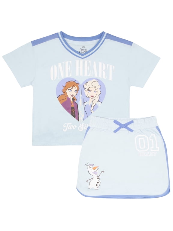 Frozen Elsa & Anna Girls Casual Short Sleeve Graphic T-Shirt & Skort Bundle, Sizes 3T-16