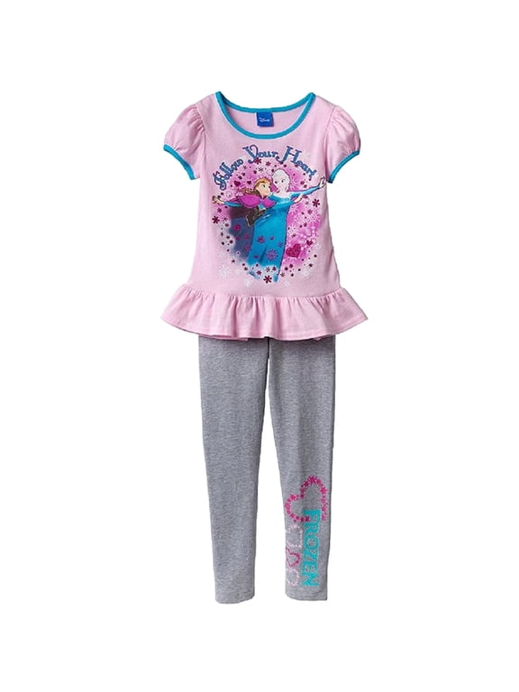 Frozen Elsa & Anna Little Girls Follow Your Heart Short Sleeve Top with Leggings (Size 6)