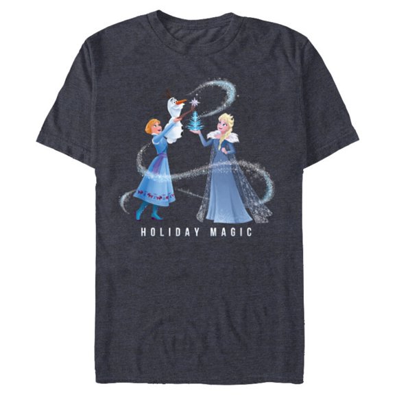 Disney Frozen Elsa Anna & Olaf Holiday Magic - Short Sleeve Blended T-Shirt for Adults - Customized-Navy Heather