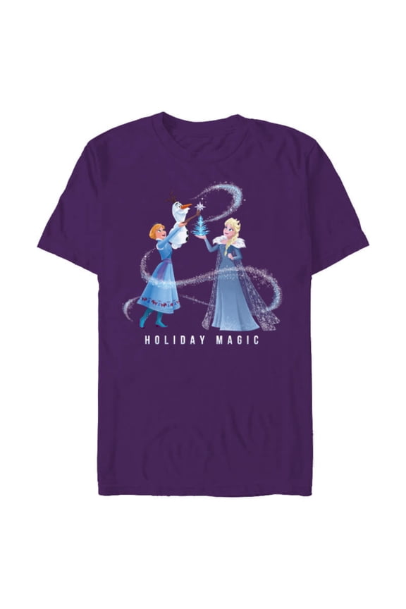 Frozen Elsa Anna & Olaf Holiday Magic - Short Sleeve Blended T-Shirt for Adults - Customized-Purple