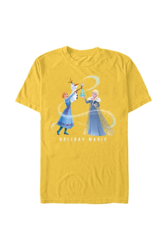 Frozen Elsa Anna & Olaf Holiday Magic - Short Sleeve Blended T-Shirt for Adults - Customized-Yellow