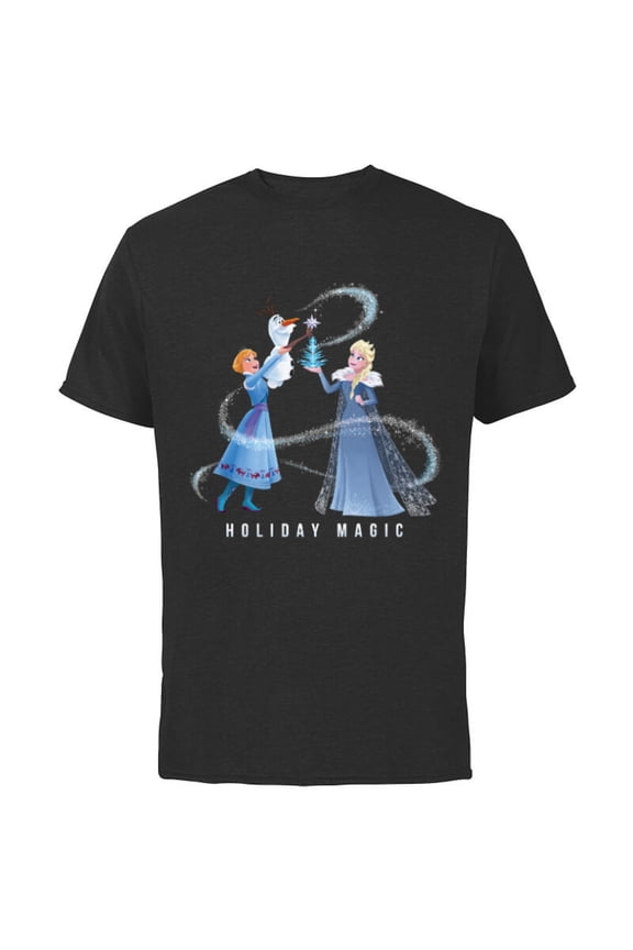 Frozen Elsa Anna & Olaf Holiday Magic - Short Sleeve Cotton T-Shirt for Adults - Customized-Black