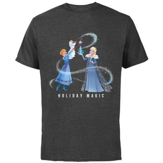 Disney Frozen Elsa Anna & Olaf Holiday Magic - Short Sleeve Cotton T-Shirt for Adults - Customized-Charcoal