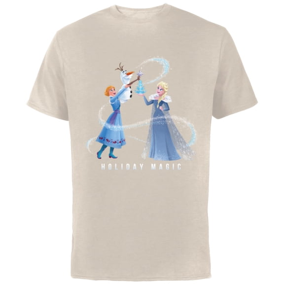 Disney Frozen Elsa Anna & Olaf Holiday Magic - Short Sleeve Cotton T-Shirt for Adults - Customized-Natural