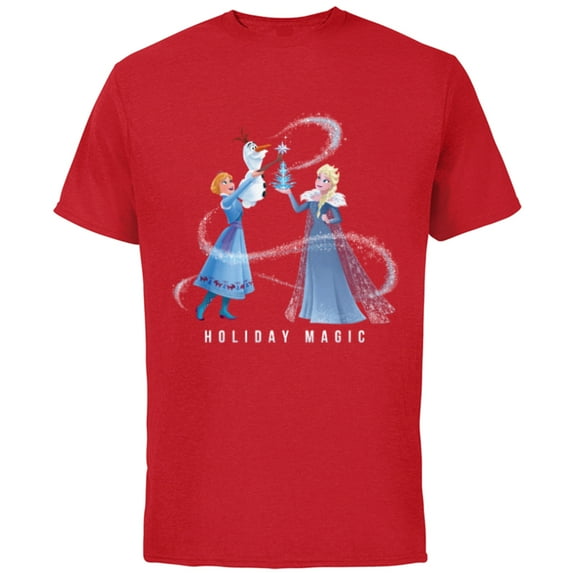 Disney Frozen Elsa Anna & Olaf Holiday Magic - Short Sleeve Cotton T-Shirt for Adults - Customized-Red