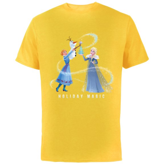 Disney Frozen Elsa Anna & Olaf Holiday Magic - Short Sleeve Cotton T-Shirt for Adults - Customized-Yellow