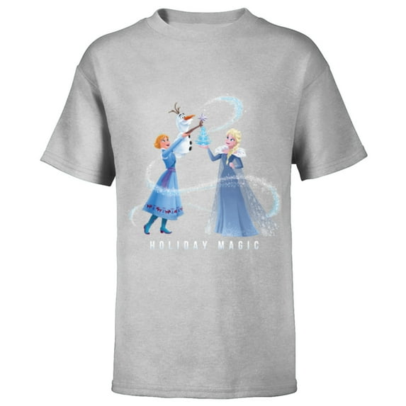 Disney Frozen Elsa Anna & Olaf Holiday Magic - Short Sleeve T-Shirt for Kids - Customized-Athletic Heather