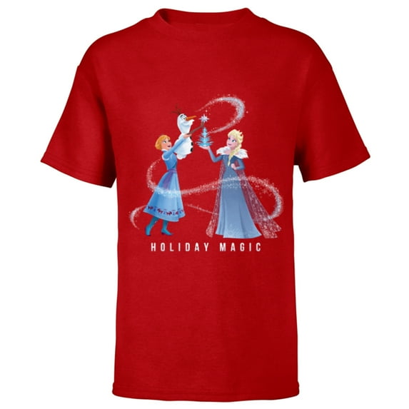 Disney Frozen Elsa Anna & Olaf Holiday Magic - Short Sleeve T-Shirt for Kids - Customized-Red