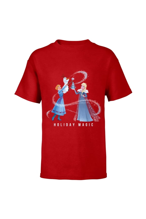 Frozen Elsa Anna & Olaf Holiday Magic - Short Sleeve T-Shirt for Kids - Customized-Red