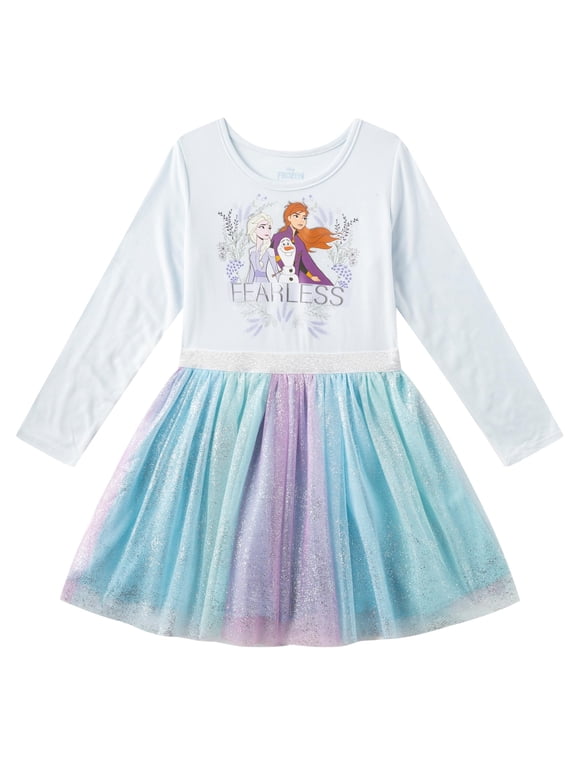 Frozen Elsa Anna and Olaf Long Sleeve Dress (Girls), Sizes 2T-10