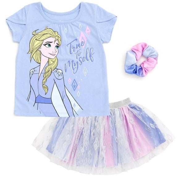 Disney Frozen Elsa Big Girls Cosplay T-Shirt Mesh Skirt and Scrunchie 3 Piece Outfit Set Toddler to Big Kid