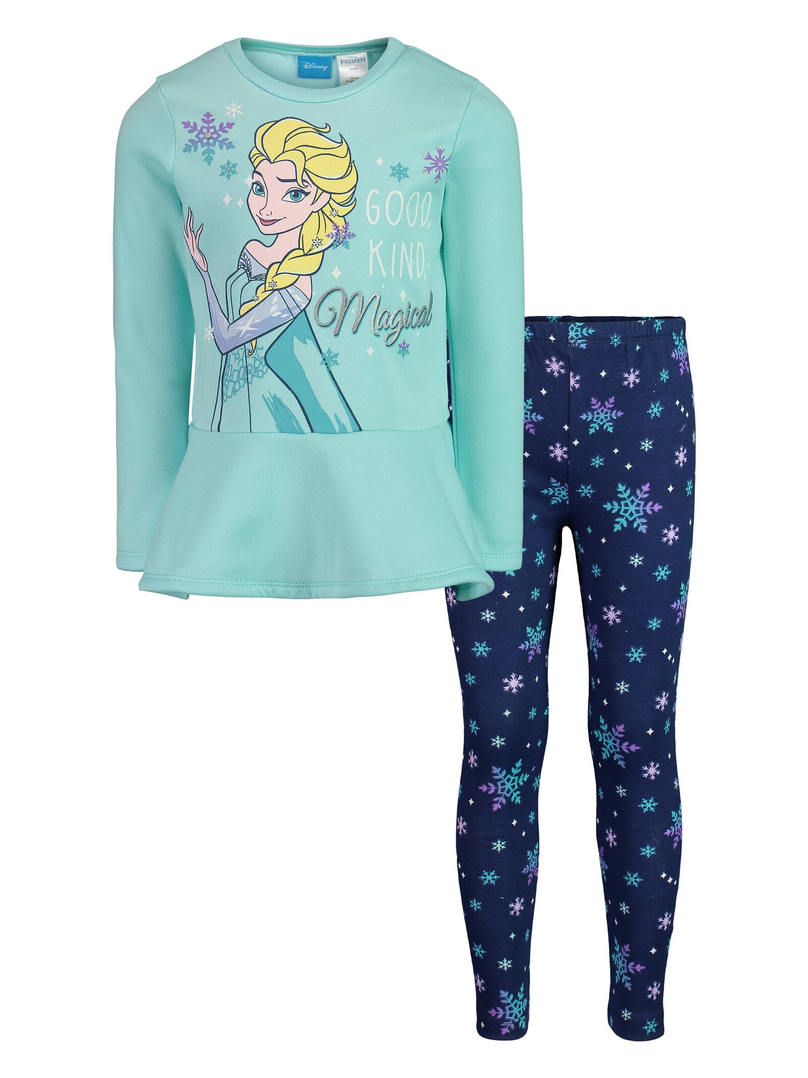 Blue 8 Girls Disney Set Sleeve Leggings Big T-Shirt Fleece Long Elsa Peplum Frozen