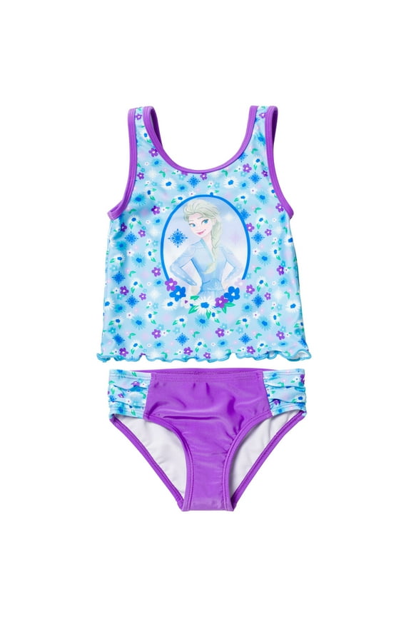 Frozen Elsa Big Girls Tankini Top and Bikini Bottom Swim Set Floral Light Blue 10-12