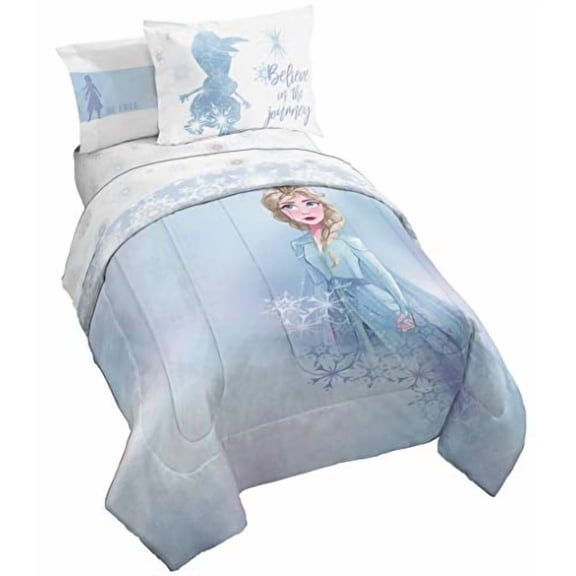 Disney Frozen 2 Elsa Color Block 5 Piece Twin Bed Set - Includes Reversible Comforter & Sheet Set Bedding - Super Soft Fade Resistant Microfiber - (Official Disney Product)
