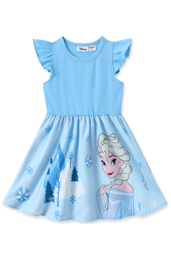 Frozen Elsa Girls Dresses Cotton Graphic Blue Casual Flowy Summer Birthday Sundresses Gift Baby Toddlers 2T