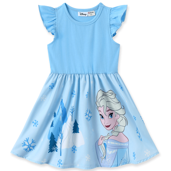 Disney Frozen Elsa Girls Dresses Cotton Graphic Blue Casual Flowy Summer Birthday Sundresses Gift Toddlers Kids 3-4T