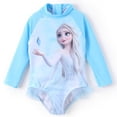 thumbnail image 1 of Disney Frozen Elsa Girls Rash Guards, Graphic Long Sleeves Princess Swimsuits Summer Bathing Suits Sizes 2-6T, 1 of 10