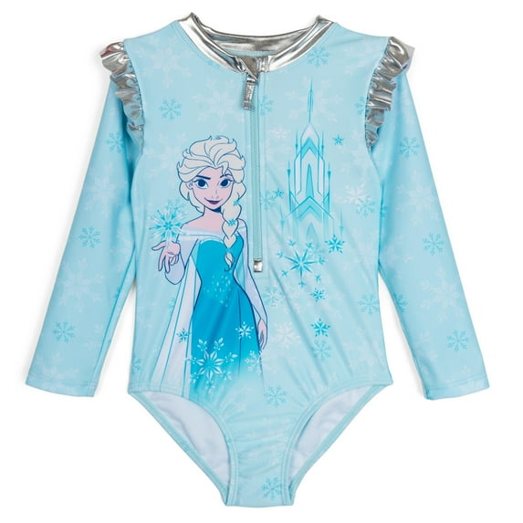 Disney Frozen Elsa Half Zip One Piece Bathing Suit UPF 50+ Toddler to Little Kid
