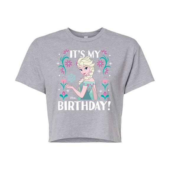 Disney Frozen - Elsa It's My Birthday - Juniors Cropped Cotton Blend T-Shirt