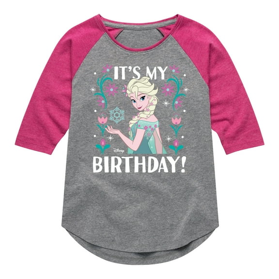 Disney Frozen - Elsa It's My Birthday - Toddler & Youth Girls Raglan Graphic T-Shirt