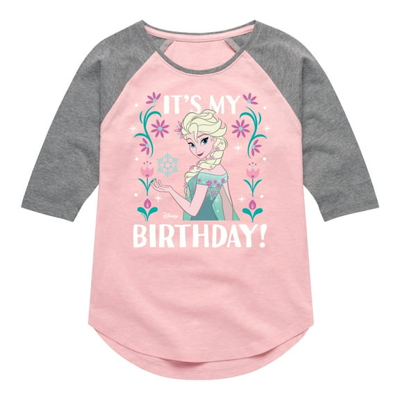 Disney Frozen - Elsa It's My Birthday - Toddler & Youth Girls Raglan Graphic T-Shirt